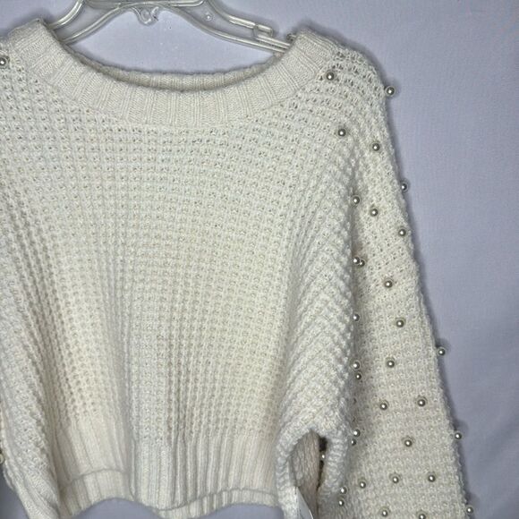 Altar'd State Pearled Ivory Crew Neck Sweater with Pearl Embellishments. Size M. - Picture 3 of 10